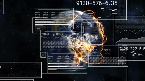 Digital Data Networks Circling Glowing Earth