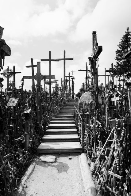 Numerous Crosses on Hill with Staircase - Download Free Stock Photos Pikwizard.com
