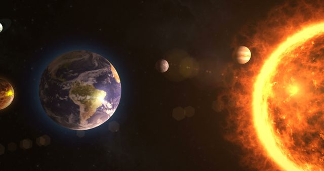 Solar System Planets Aligning Near Glowing Sun in Space - Download Free Stock Photos Pikwizard.com