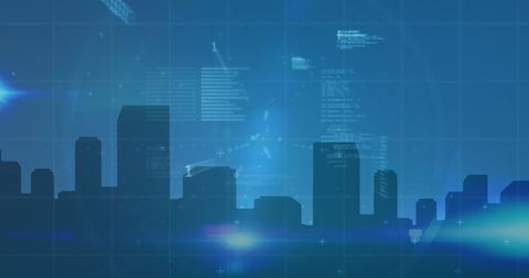 Futuristic City Skyline with Data Overlay - Download Free Stock Images Pikwizard.com