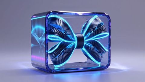 Futuristic blue led bow tie in transparent display case