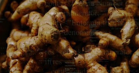 Fresh Organic Ginger Roots Piled in Market under Warm Lighting