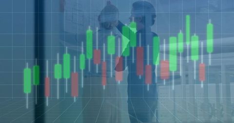 Business Professionals Analyzing Financial Data with Chart Overlay