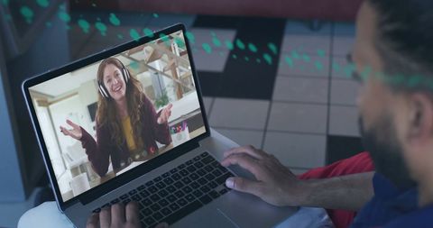 Colleagues Video Calling with Digital Data Overlay - Download Free Stock Images Pikwizard.com