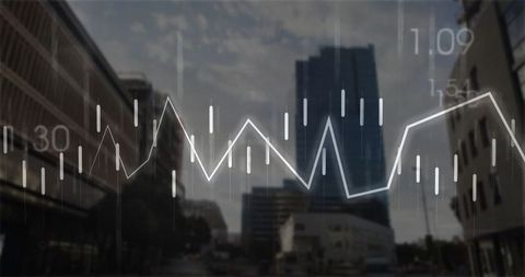 Financial Graph Overlay on Urban Cityscape Symbolizing Modern Business Growth