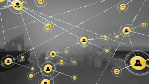 Digital Networking Overlay on Cityscape Background