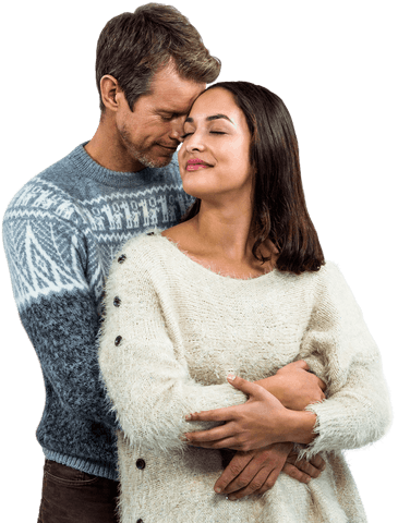 transparent winter romance: caring couple smiling in cozy knitwear - Download Free Stock Videos Pikwizard.com