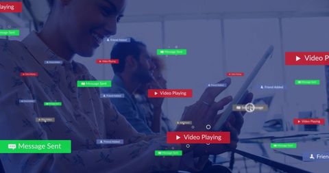 Businesswoman Engaged with Digital Social Media Notifications