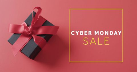 Cyber Monday Sale Banner with Gift Box on Red Background - Download Free Stock Images Pikwizard.com