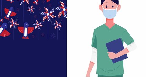 Healthcare Professional in Mask with Patriotic American Icons