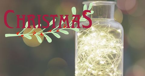 Festive Christmas Lights in Glass Jar with Seasonal Text Overlay