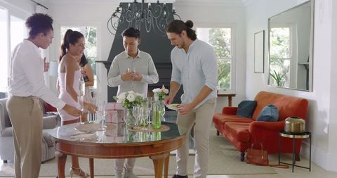 Elegant Indoor Wedding Celebration with Guests Socializing