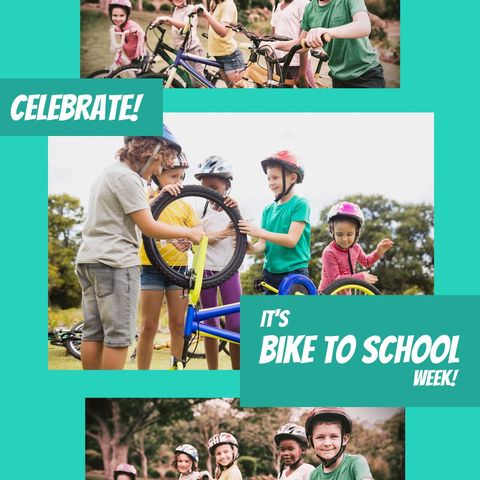 children celebrating bike to school week with bicycles - Download Free Stock Templates Pikwizard.com