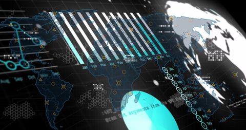 Global Data Processing Overlay on World Map Interface - Download Free Stock Images Pikwizard.com
