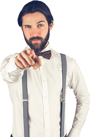 bearded man with bowtie pointing on transparent background - Download Free Stock Videos Pikwizard.com