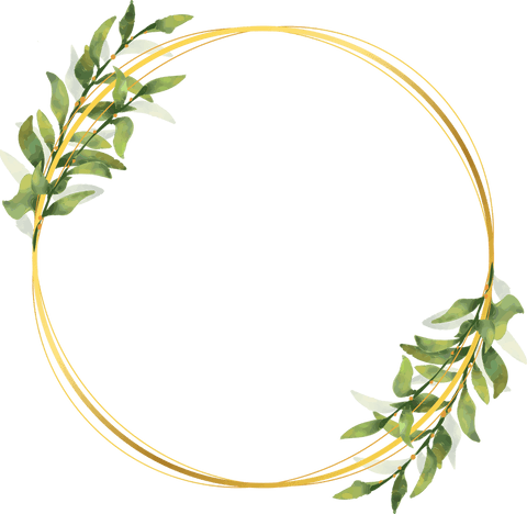 Gold botanical wreath with watercolor leaves on transparent background