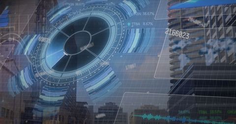 Digital Interface Over City Skyline Depicting Data Processing - Download Free Stock Images Pikwizard.com