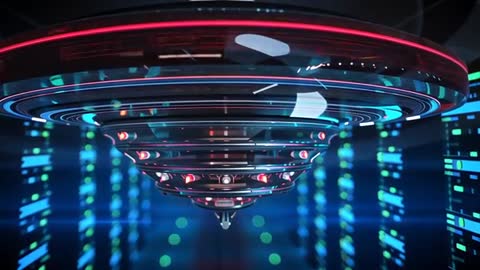 Futuristic Ring Device Rotating in Data Center Environment