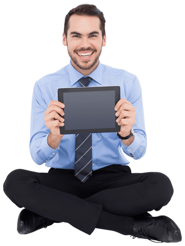 smiling businessman holding transparent tablet display - Download Free Stock Videos Pikwizard.com
