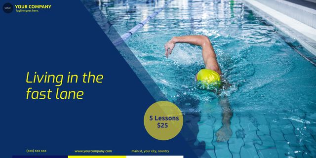 Competitive Swimmer Strokes in Pool - Marketing Banner for Swimming Lessons - Download Free Stock Templates Pikwizard.com