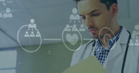 Caucasian Doctor Engaged with Digital Interface in Healthcare