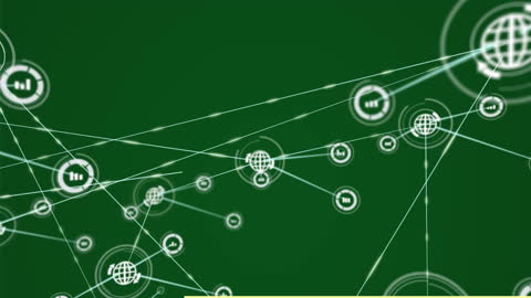 Digital Network Connections Over Green Background