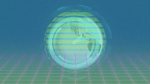 Digital Globe with Radar Scan Effect on Blue Background