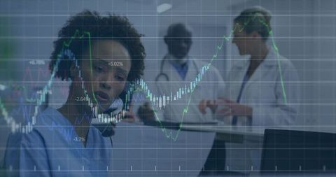 Nurse Engaging in Patient Care with Healthcare Team and Data Overlay