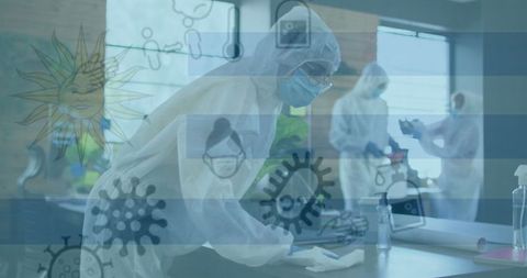 Sanitation Team Ensuring Hygiene in Office Workspace