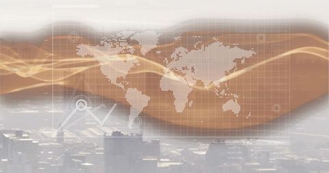 World Map with Cityscape Background Highlighting Innovation