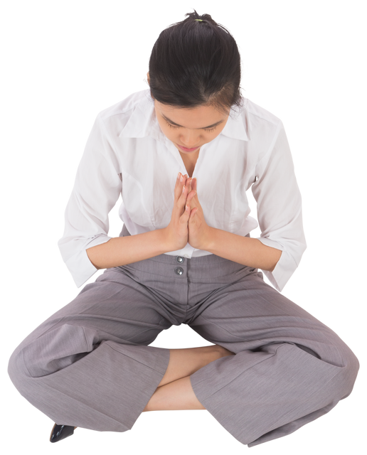 Transparent Calm Businesswoman Sitting Cross-legged Meditating - Download Free Stock Videos Pikwizard.com