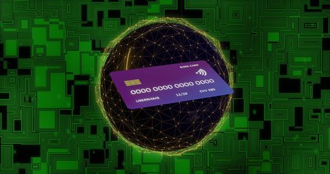 Digital finance concept with credit card and green technology