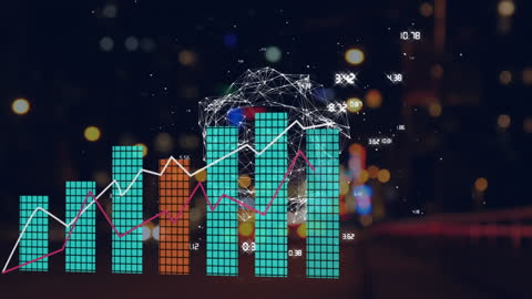 Futuristic Digital Data Visualizations on Night City Background