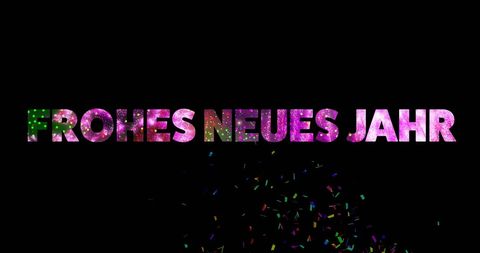 Frohes Neues Jahr Text with Colorful Confetti Celebration