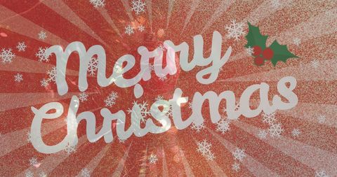 Festive Merry Christmas Greeting with Snowflakes and Holly - Download Free Stock Images Pikwizard.com