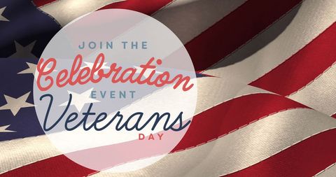 Veterans day celebration invitation with waving american flag