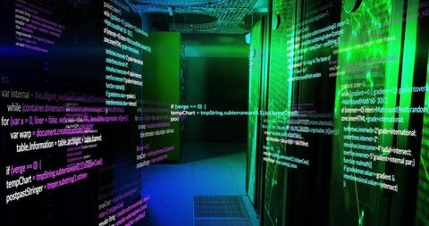 Futuristic Server Room with Code Projection Technology