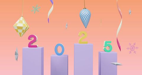 Festive 2025 Celebration with Colorful Christmas Ornaments