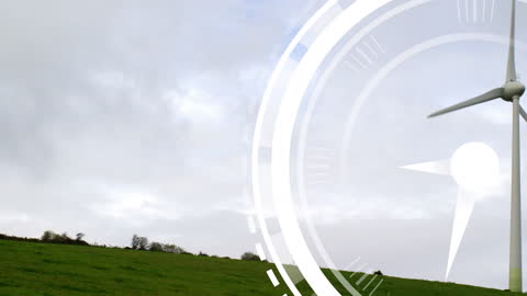 Digital Animation with Wind Turbine in Rural Landscape