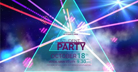 cosmic student party invitation with vibrant light beams - Download Free Stock Templates Pikwizard.com