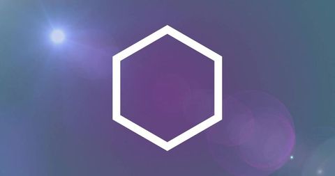 White hexagon frame over ethereal lens flares and light spots