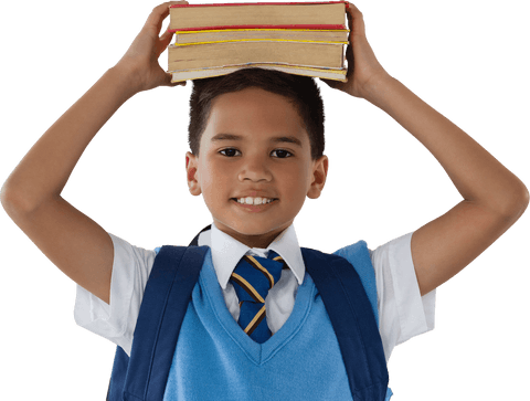 Smiling Schoolboy Balancing Books on Head Transparent Background - Download Free Stock Videos Pikwizard.com