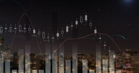 city skyline with financial chart and candlesticks at night - Download Free Stock Images Pikwizard.com