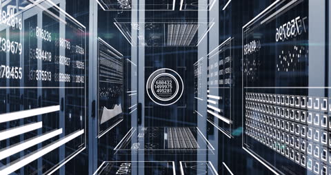 Digital Data Animation in Futuristic Server Room