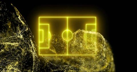 Neon yellow soccer field in digital cloudscape