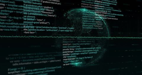 Digital Interface with Data Flow Around Glowing Globe