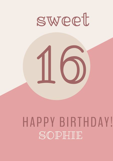 This chic and sophisticated sweet 16 birthday card template, featuring a pink and beige color scheme with elegant typography, is perfect for celebrating milestone events. It suits various customizations and serves as a stylish template for sending heartfelt birthday wishes to friends or family. Ideal for use in invitations, social media posts, or personal greetings.