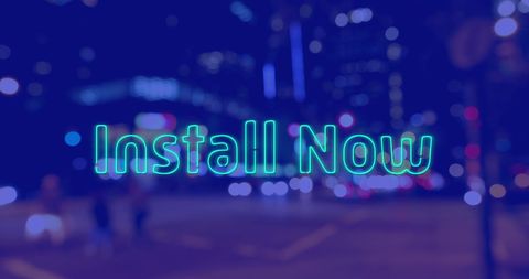 Install Now Text on Vibrant City Night Background