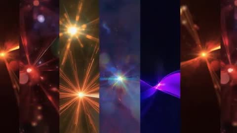 Five-Panel Abstract Light Looping with Pulsing Starbursts, Nebula Glow and Ribbon Waves