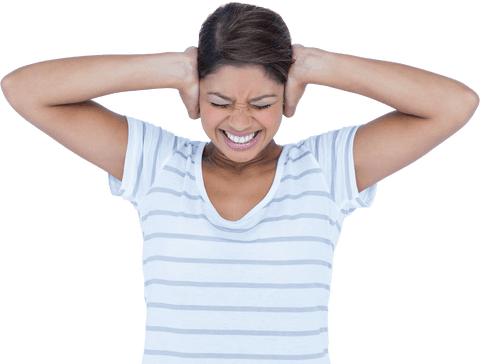 frustrated woman covering ears in transparent background - Download Free Stock Videos Pikwizard.com